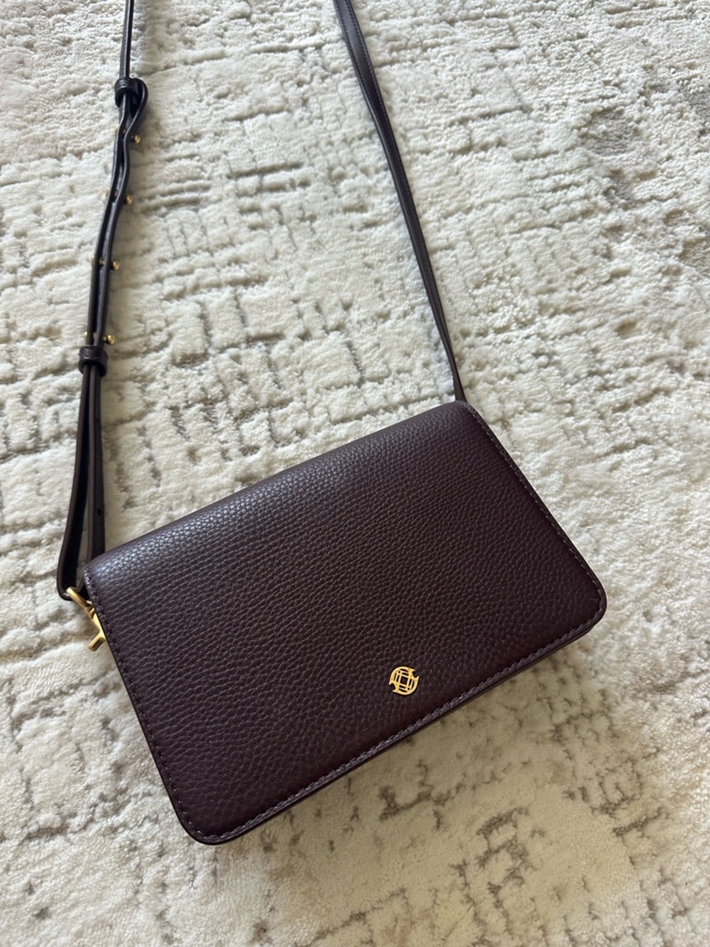 Dagne Dover Pebbled Crossbody Bag in Deep Burgundy with Gold Hardware